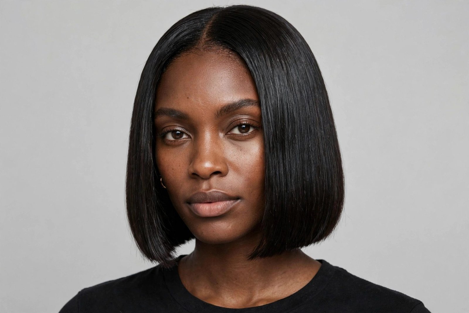 Sleek middle-part straight bob quick weave with glass-like shine