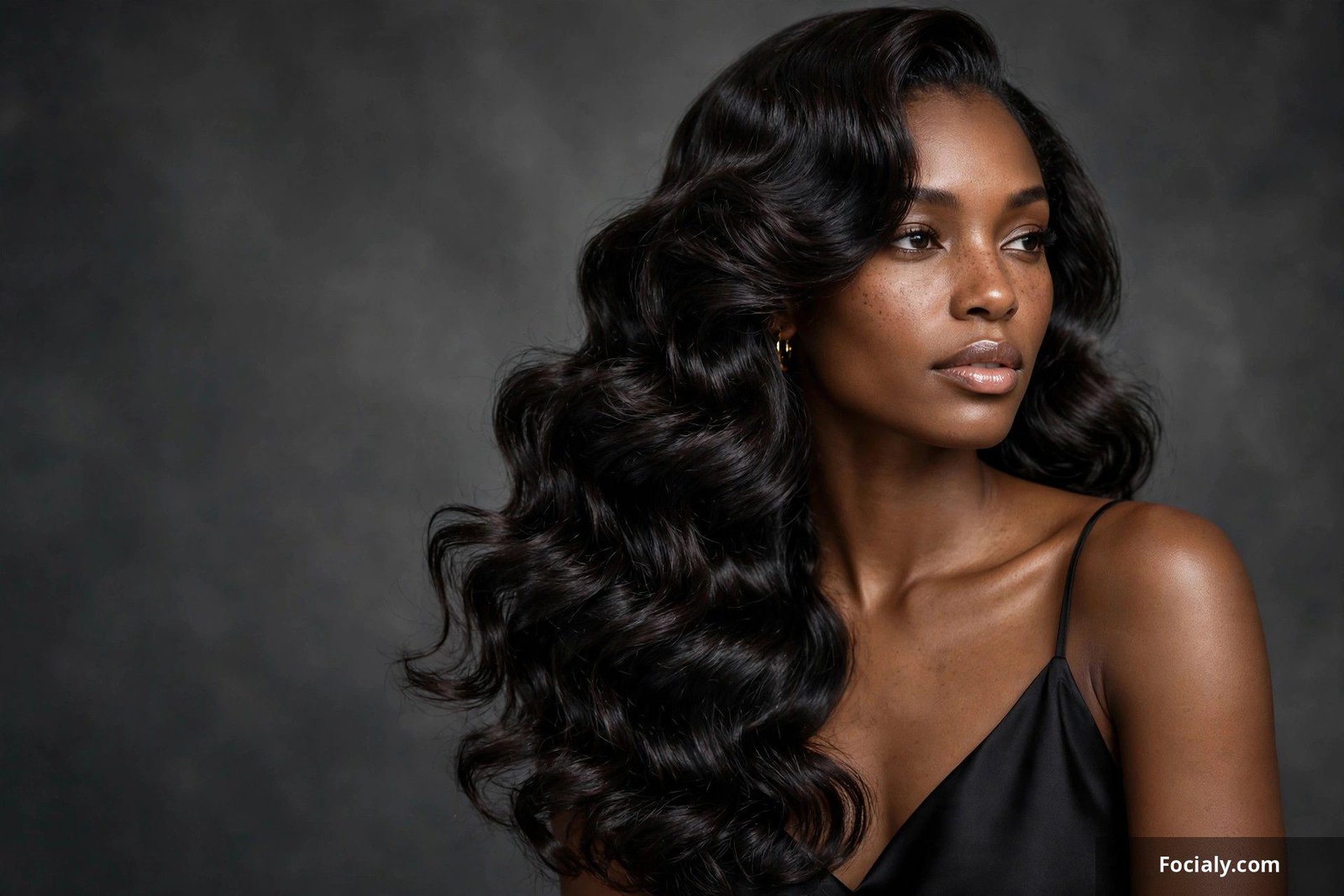 Side-part deep wave quick weave with voluminous defined waves
