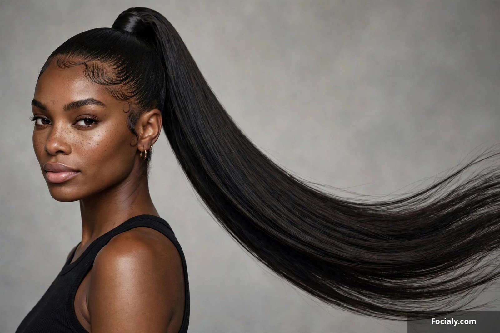 High sleek ponytail quick weave with long straight lengths