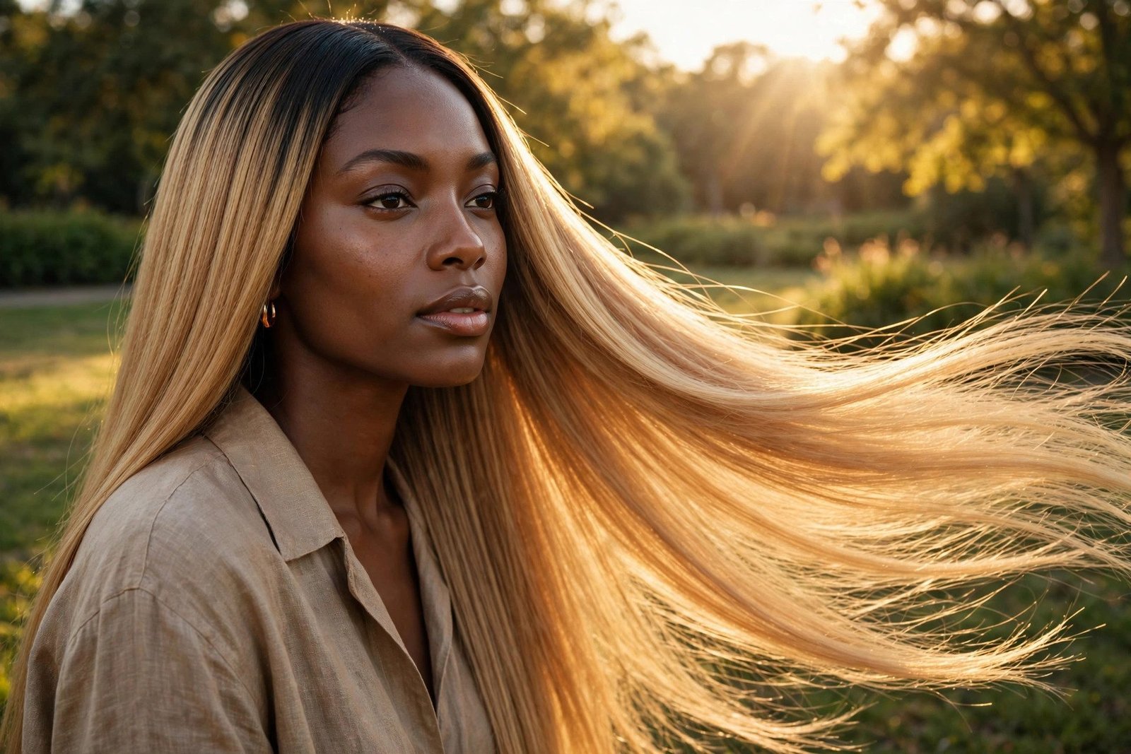 Honey blonde ombre quick weave with dark roots melting into blonde ends