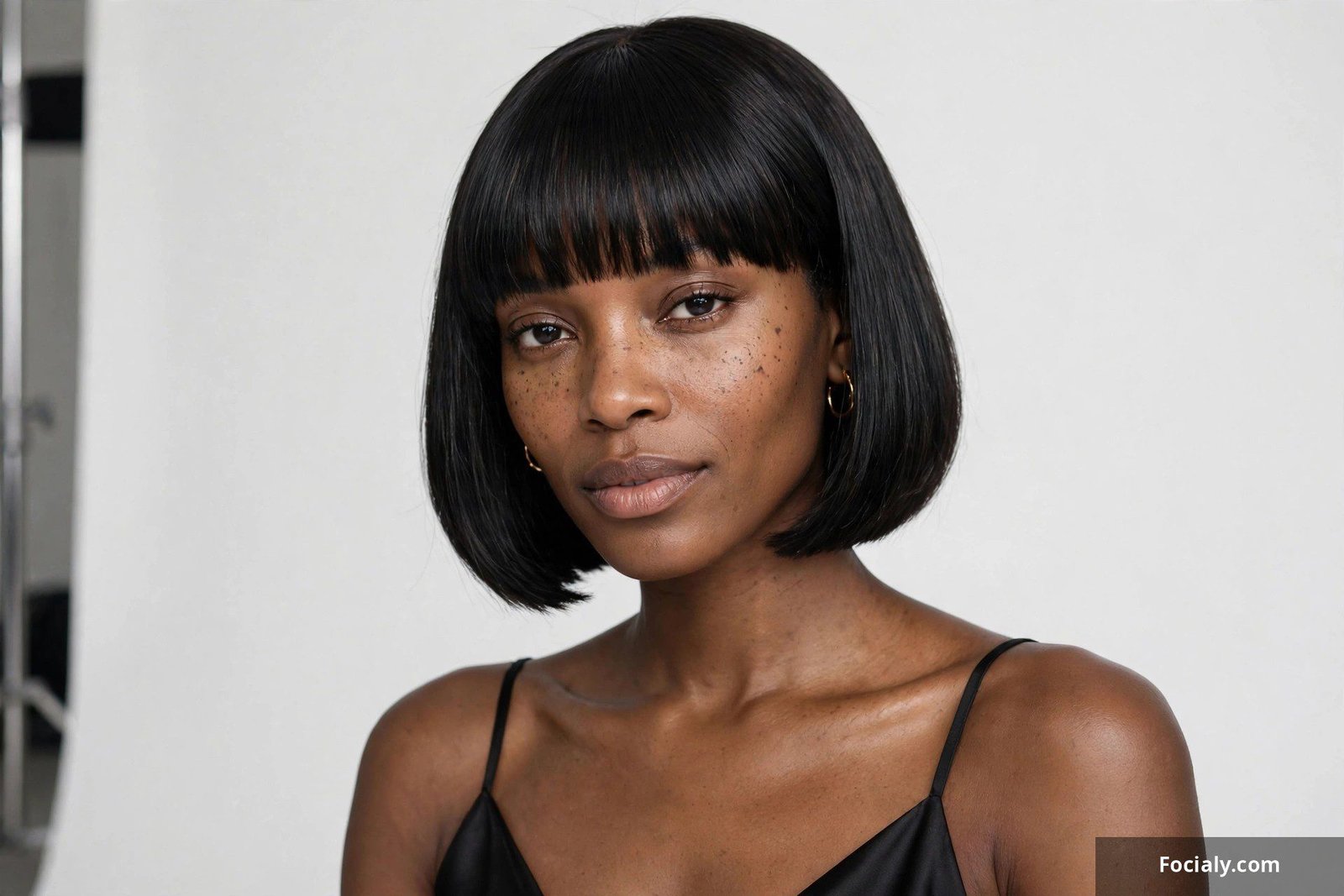 Bob quick weave with full straight-across fringe bangs