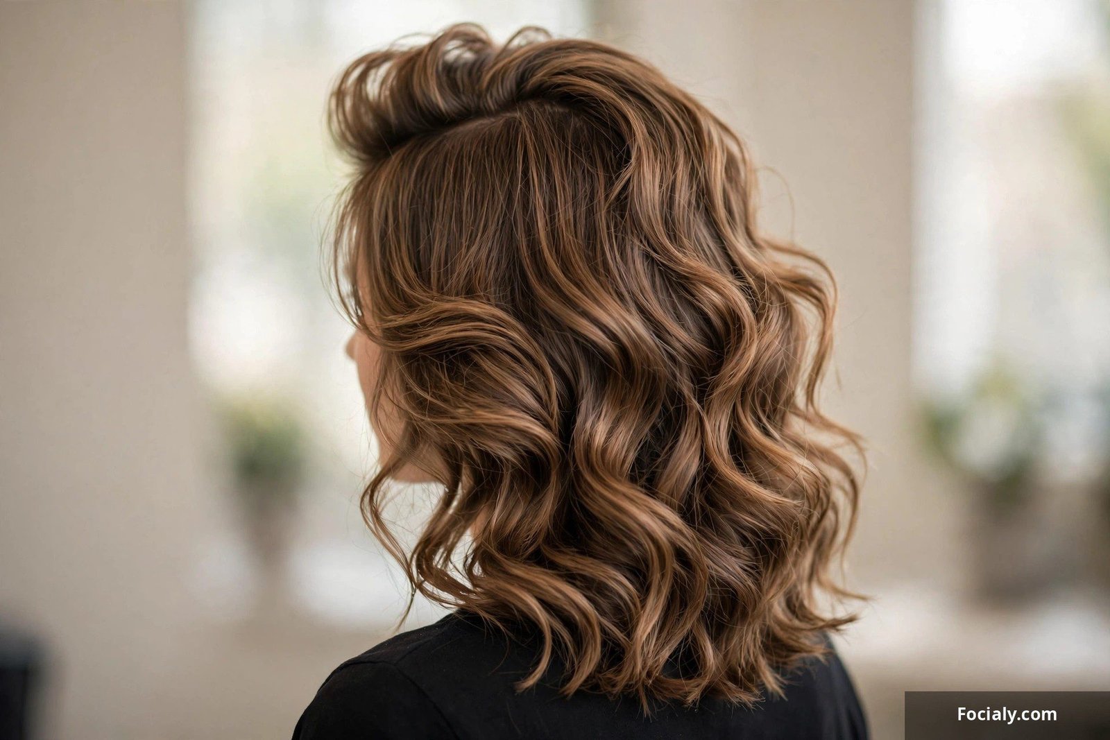 Wavy lob quick weave with deep side sweep and root volume
