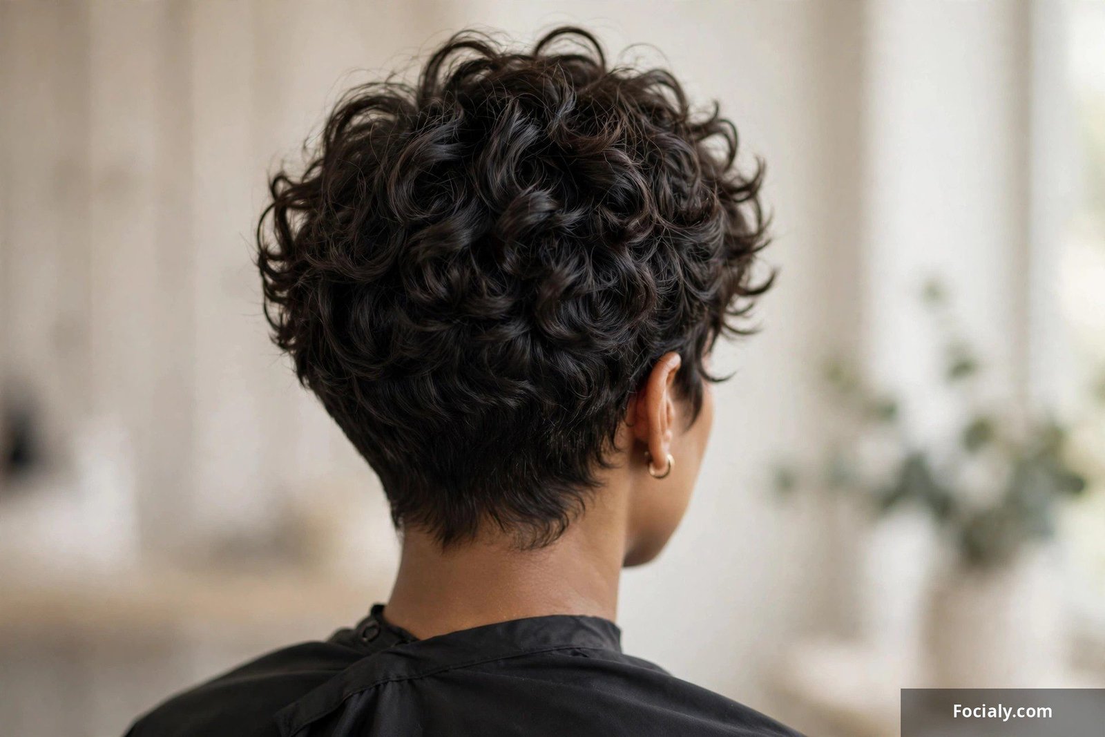 Short curly pixie-bob quick weave with tapered shape