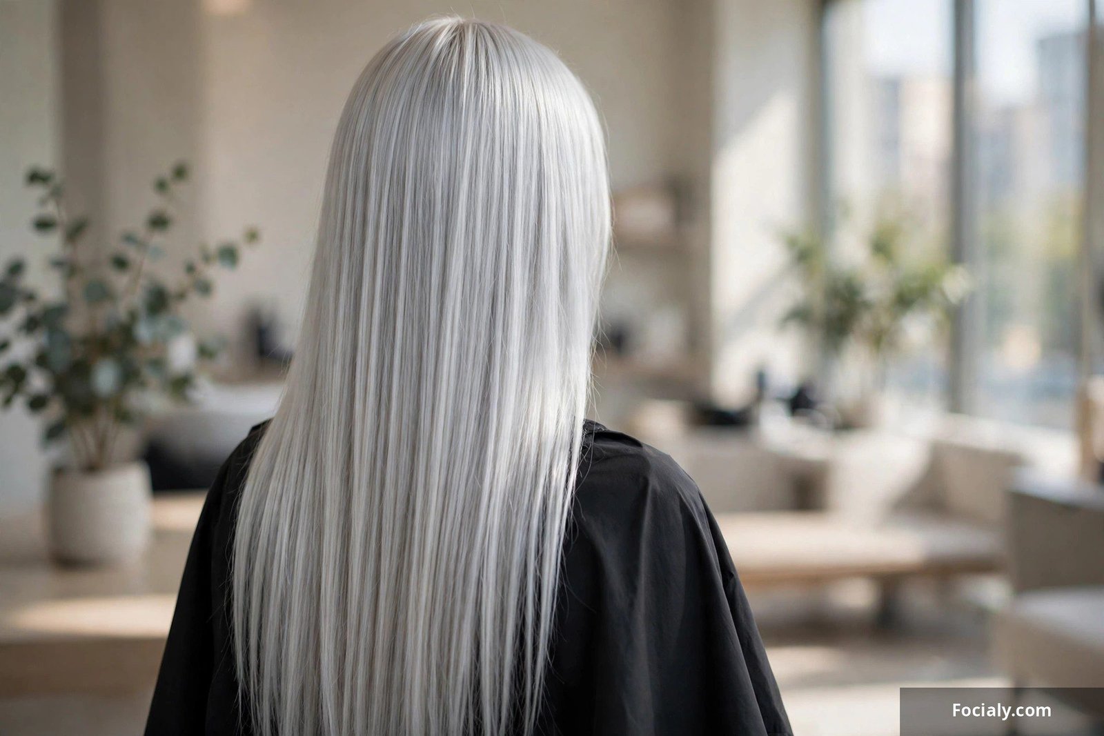 Icy platinum blonde quick weave with cool silver tones