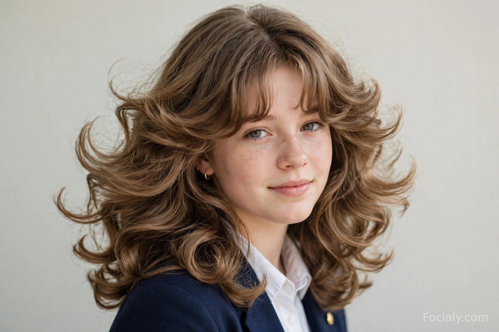 Voluminous heatless blowout with curtain bangs framing the forehead