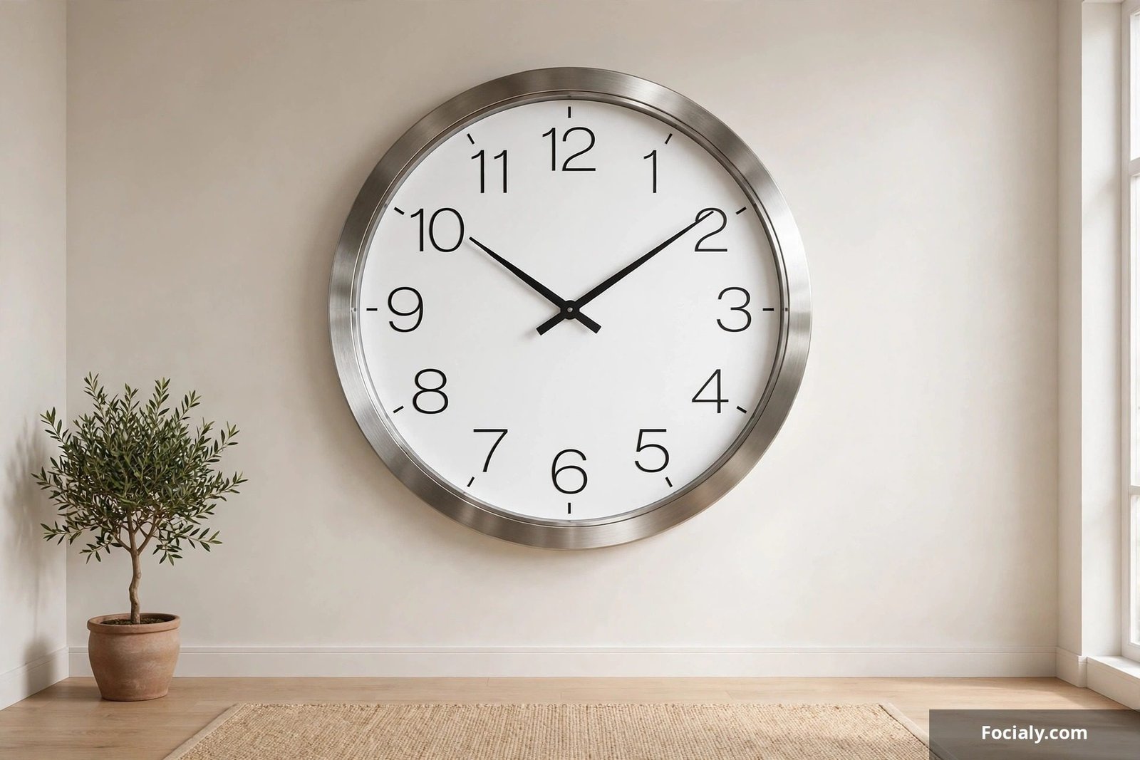 Large modern wall clock as a focal point in a living room